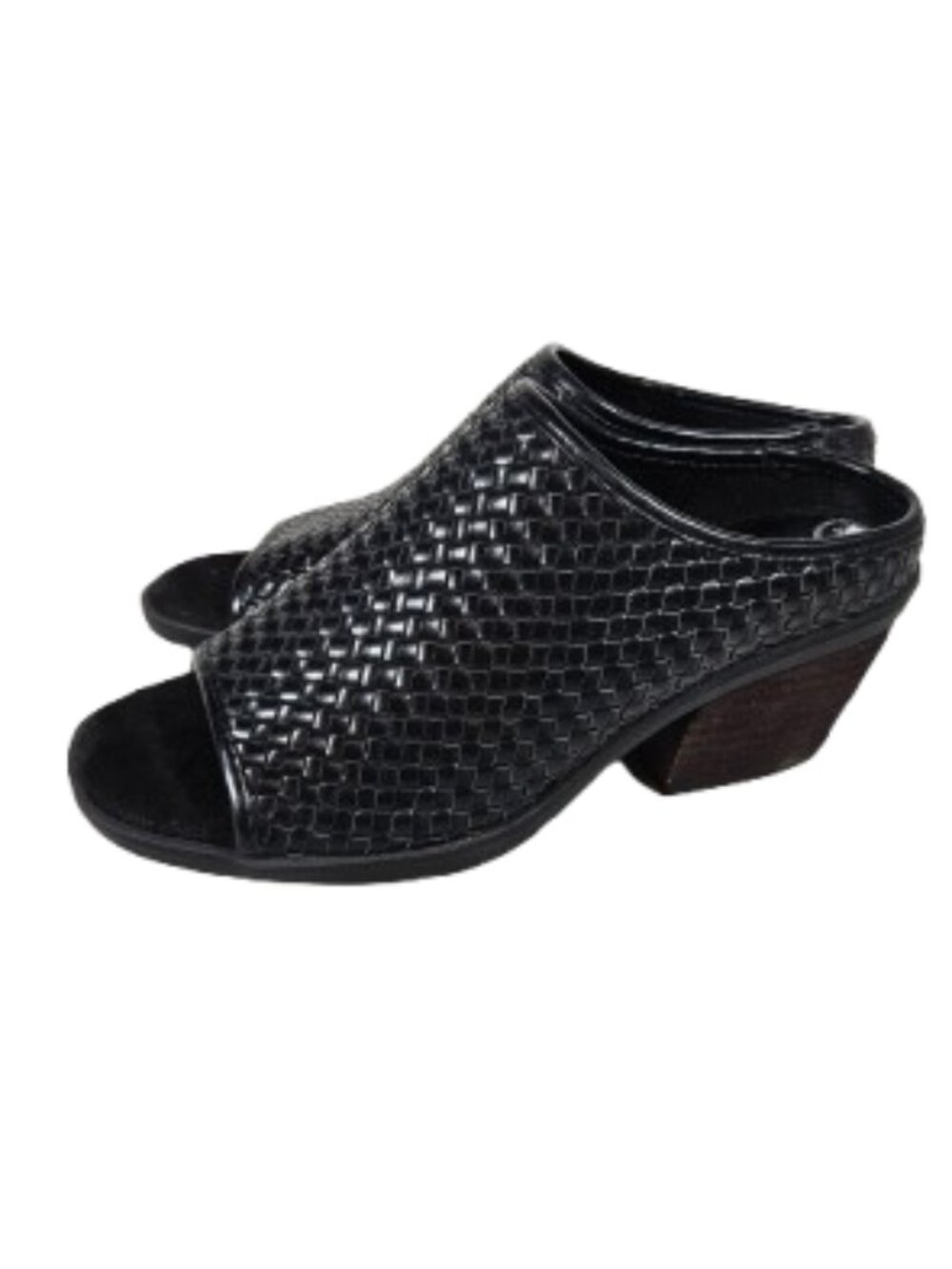 Bella Vita Alivia Black Woven Mule Shoes Women's Size 7.5 Block Heel Open Toe